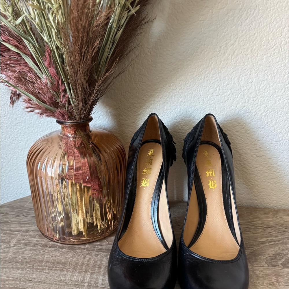 L.A.M.B. Black Leather Heels